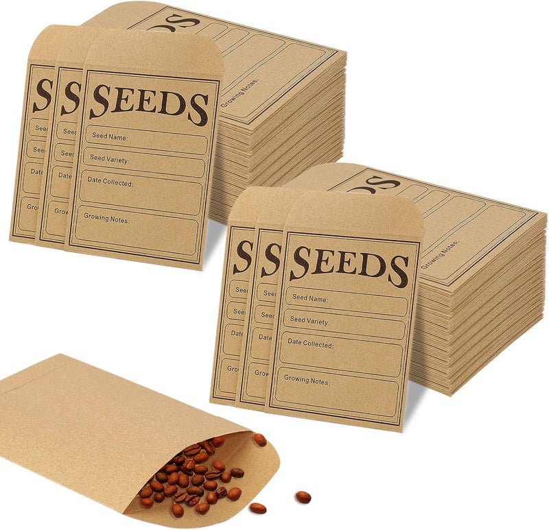 fuceury 150 Pieces Seed Saving Envelopes, 4.7x3.1 Inch Sealing Kraft Seed Packets Envelopes for Flower Vegetable Seeds Storage - Image 1